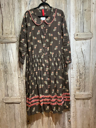 Preloved Ewa I Walla Brown Print Linen Dress Coat