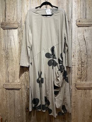 Preloved Grey Dress with Black Flower Print Detail