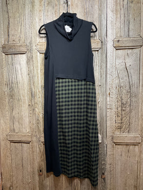 Preloved MAMA B Black Sleeveless Dress with Green/Black Check Detail