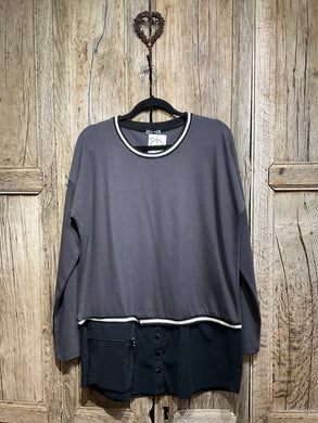 Preloved NAYA Grey & Black Top with White Trim