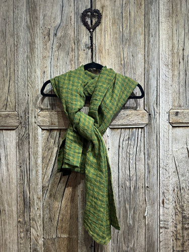 Grizas Green Check Linen Scarf 8400-L280-11 AW24