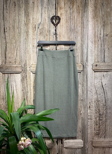 Preloved MAMA B Grey/Light Green Stripe Pencil Skirt - Jersey