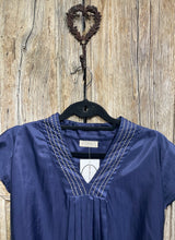 Preloved TOAST, Navy Silk Top with Embroidery