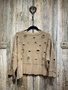 Preloved LURDES BERGADA Brown ‘Holey’ Knit Mix Top