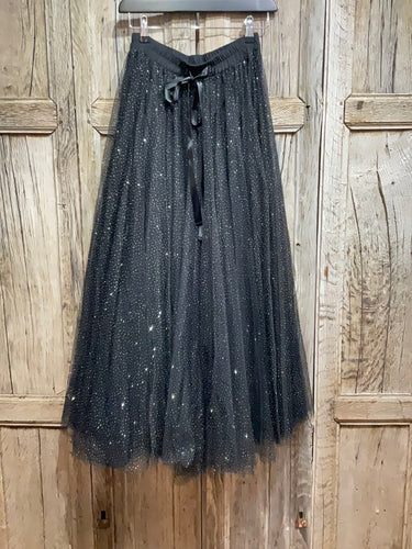 Preloved Choklate Black Sparkly Chiffon Skirt