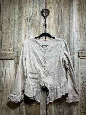 Preloved Beige Cotton Drill Jacket with Frill