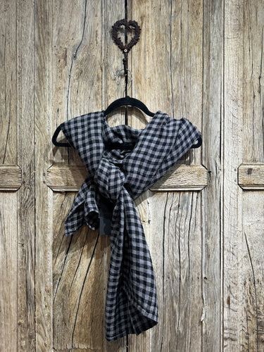 Grizas Grey Check Linen Scarf 8400-L280-9 AW24