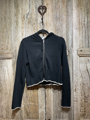 Preloved Black Cotton Hooded Zip Cardigan