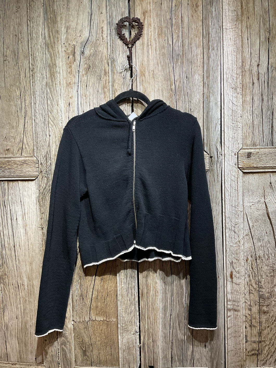 Preloved Black Cotton Hooded Zip Cardigan
