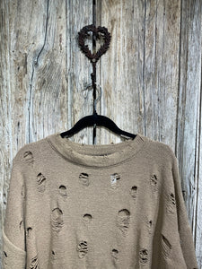 Preloved LURDES BERGADA Brown ‘Holey’ Knit Mix Top