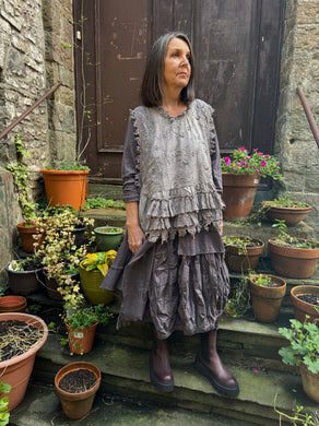 JLS Grey Embroidery Appliqué & Lace Layering Tunic Dress 1106