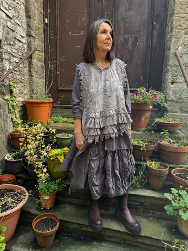 JLS Grey Embroidery Appliqué & Lace Layering Tunic Dress 1106