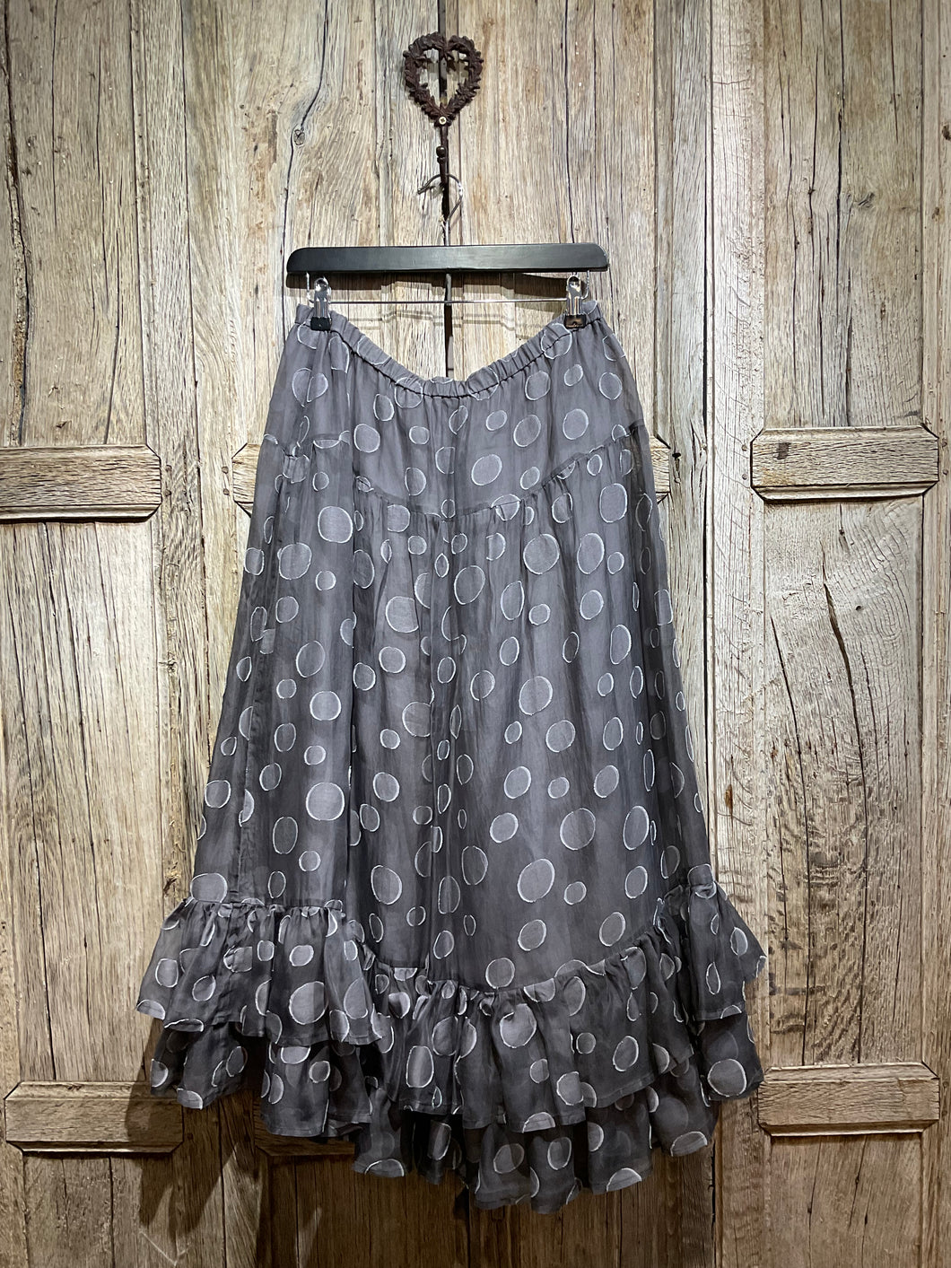 Preloved Grey Silk Spot Skirt