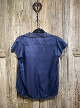 Preloved TOAST, Navy Silk Top with Embroidery