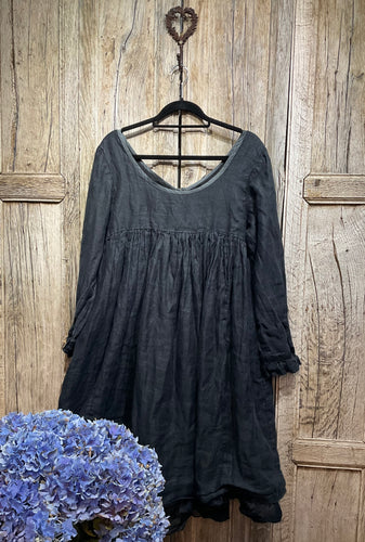 Preloved Les Ours Black Linen & Tulle Dress