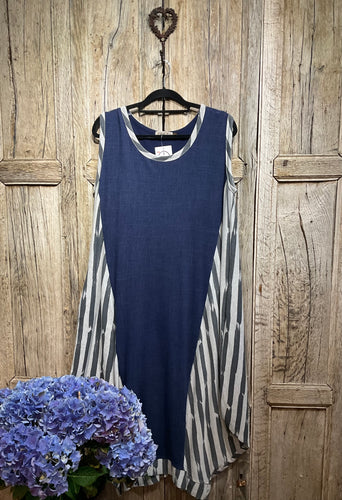 Preloved ZELE, Jersey Blue Stripe Dress with Panels