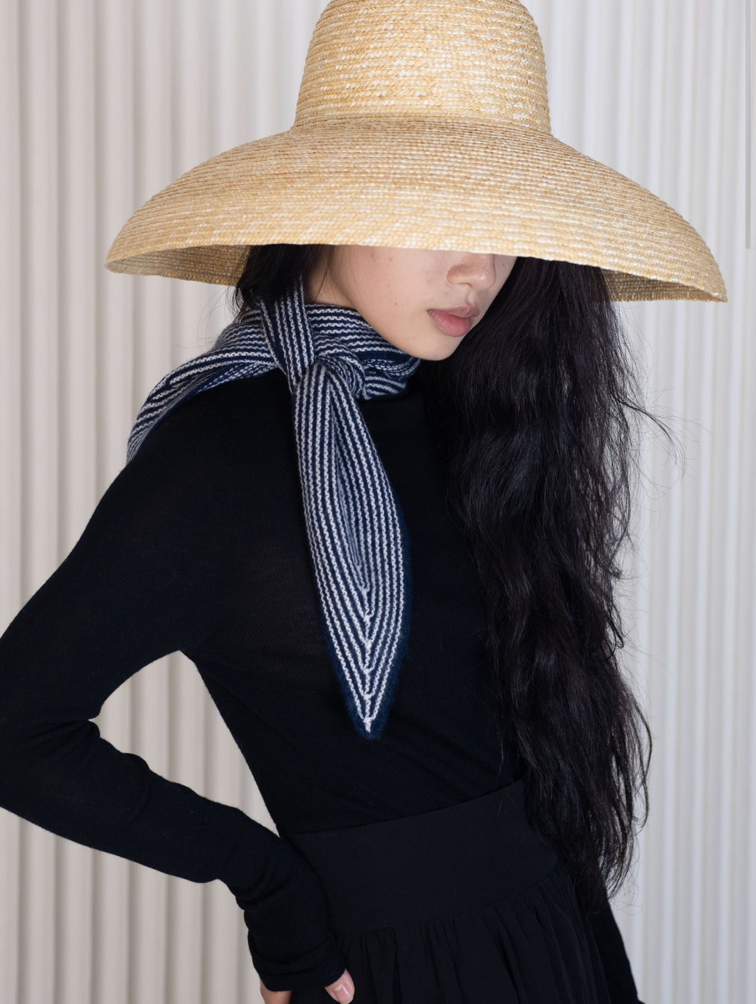 Oats & Rice Sailor Cashmere Rib Neck Scarf Navy OR25-NS03