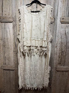 JLS Cream Embroidery Appliqué & Lace Layering Tunic Dress 1106