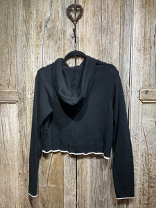 Preloved Black Cotton Hooded Zip Cardigan