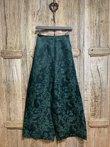 Preloved Toast Linen & Silk Mix Dark Green Wide Leg Trousers