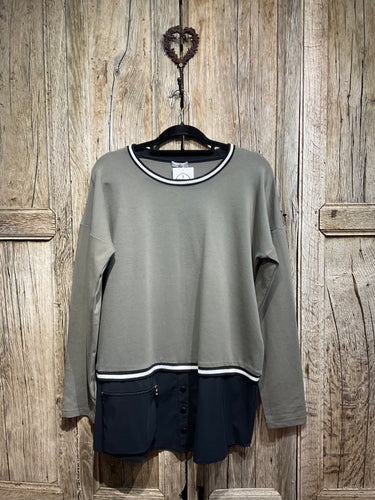 Preloved NAYA Green & Black Top with White Trim