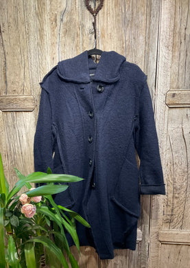 Preloved MADE IN ITALY Navy Lightweight Soft Wool Duffel Coat