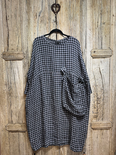 Grizas Grey Check Linen Dress 91793-L280-9 AW24