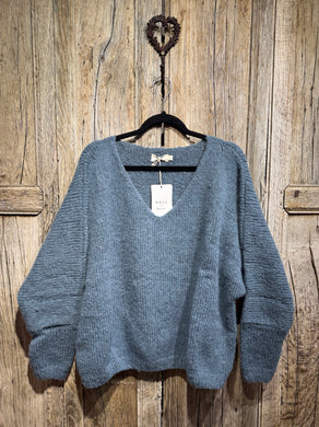 BIBICO by Snow Leah V Neck Smoked Blue Jumper BW25KT025