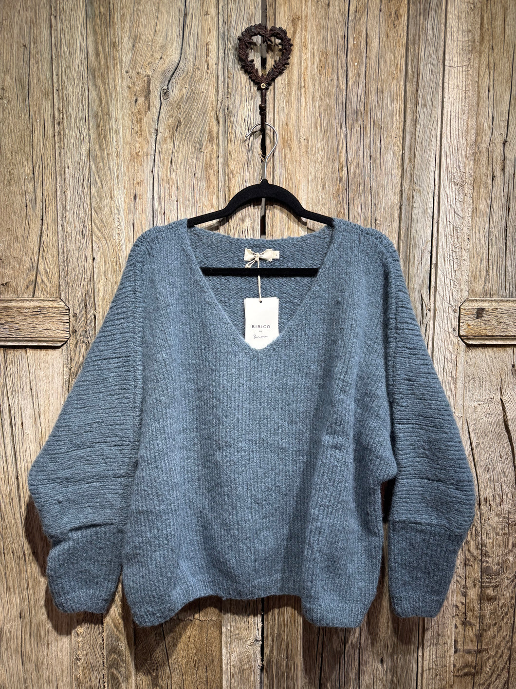 BIBICO by Snow Leah V Neck Smoked Blue Jumper BW25KT025