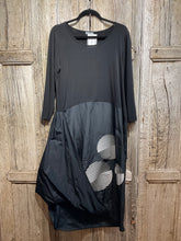 Preloved Naya Black Jersey & Organza Dress with White Circle Pattern