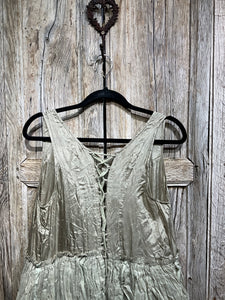 Preloved Silk and Cotton Pale Green Dress with Wire Sides 55316