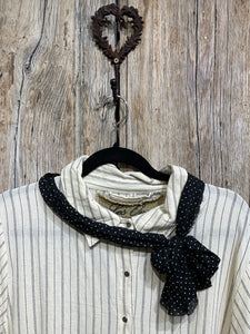 Preloved Black & White Stripe Cotton Shirt with Black Spot Scarf