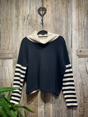 Preloved MAMA B Black & White Jumper with Stripe Sleeves