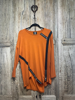 Preloved NAYA Orange & Black Top with Zip Detail