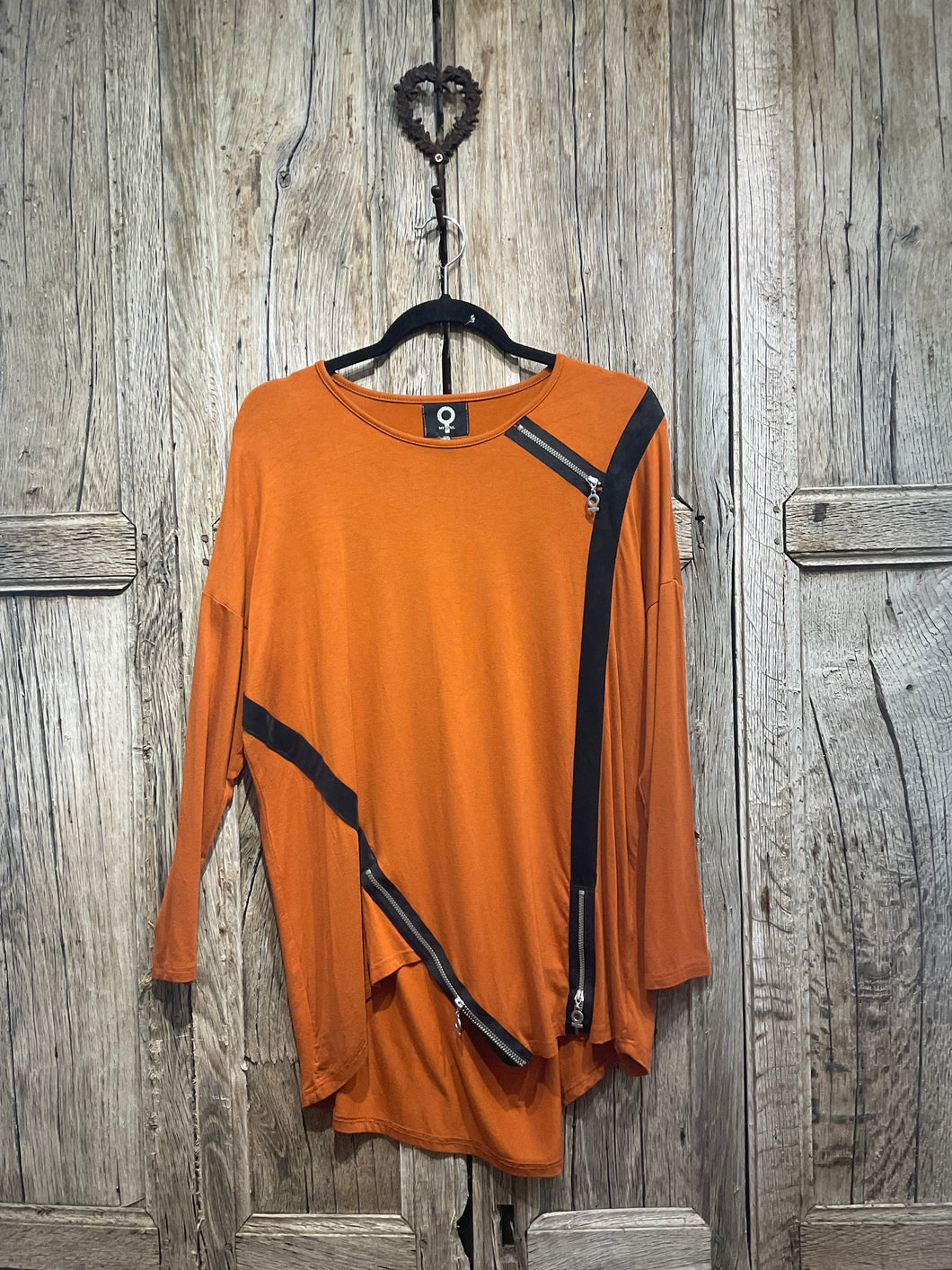 Preloved NAYA Orange & Black Top with Zip Detail