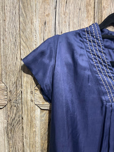 Preloved TOAST, Navy Silk Top with Embroidery