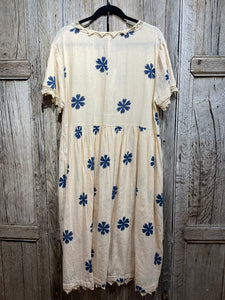 Preloved Ewa i Walla Cream Cotton Dress with Blue Print