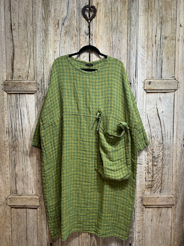 Grizas Green Check Linen Pocket Dress 91793-L280-11 AW24