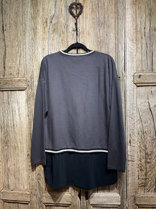 Preloved NAYA Grey & Black Top with White Trim