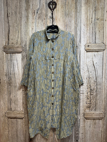 Grizas Grey Print Linen Dress 7869-S301 AW24