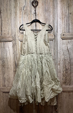 Preloved Silk and Cotton Pale Green Dress with Wire Sides 55316