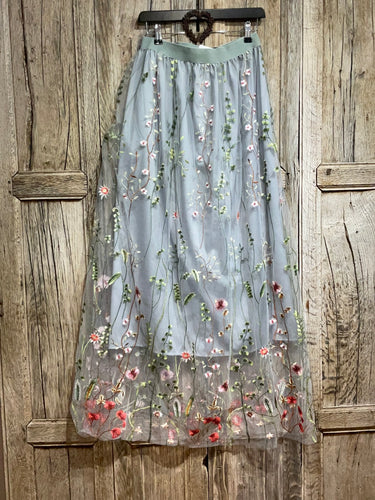 Preloved ChicWish Grey Floral Chiffon Skirt