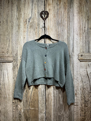 Handknits by ME Blue Crop Recycled Denim Cardigan