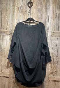Preloved CREARE Oversized Black Fine Cord Tunic with “Scoop” Detail