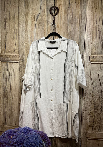 Preloved BELLA BLUE, White and Grey Long Shirt