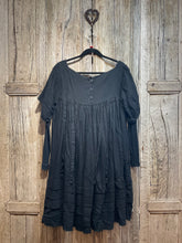 Preloved Ewa I Walla Black Dress Cotton Sleeves 100% Linen Smock Dress