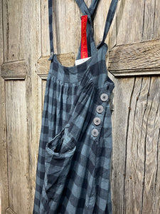 Preloved Blue Check Pinafore Dress with Patches 22909