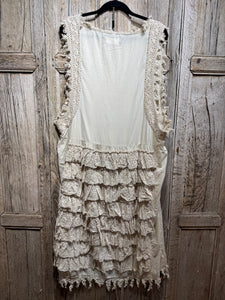 JLS Cream Embroidery Appliqué & Lace Layering Tunic Dress 1106