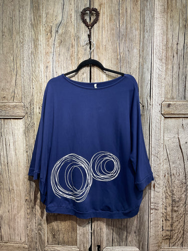 Preloved Corinna Caon Blue Jersey Circle Detail Top