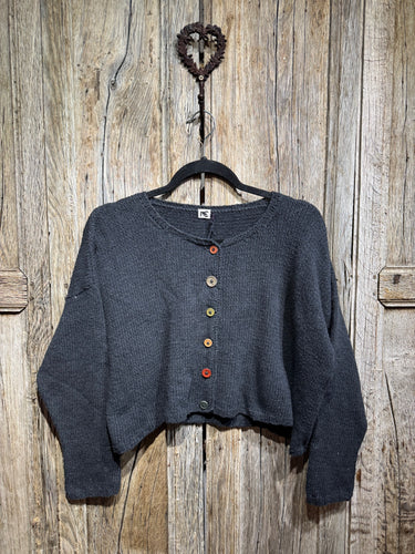Handknits by ME Slate Crop Recycled Denim Cardigan